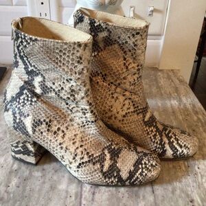 Free People chunky heeled snakeskin boots